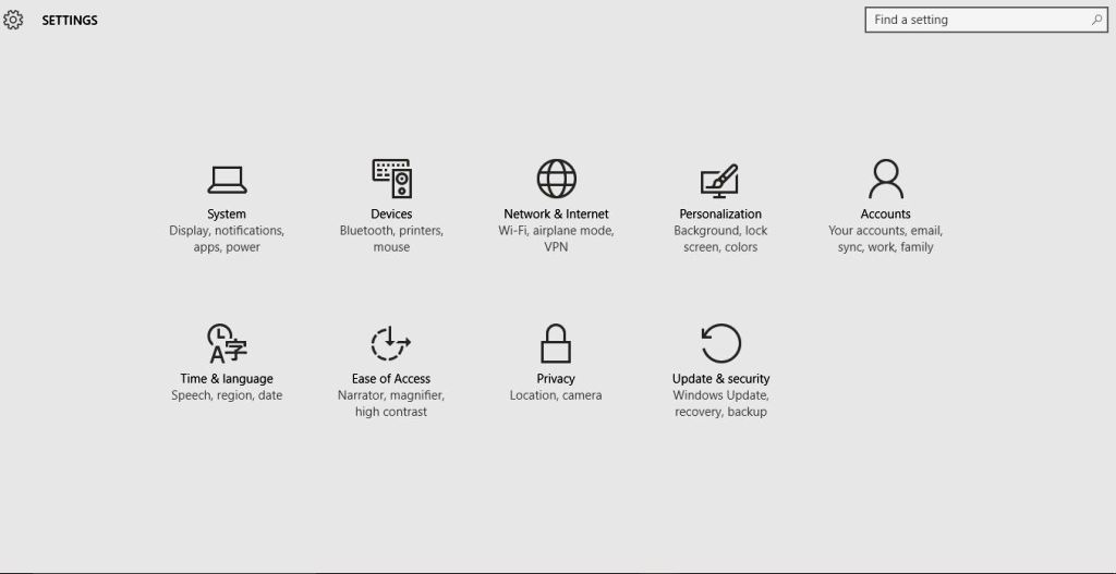 Opciones de configuración en Windows 10